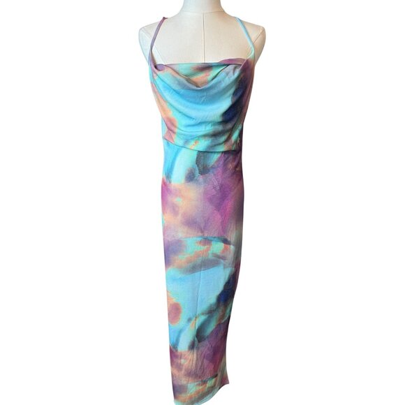 PrettyLittleThing Multicolor Maternity Abstract Print Cowl Neck Maxi Dress NWT - Picture 6 of 16